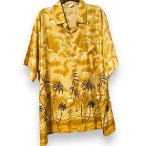 Vintage Creations Hawaiian Shirt Mens XXL Yellow Palm Tree Lightweight Polyester